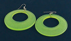 Pierced Earrings Neon Green Lucite 2 Inch Round Hoop Dangle Vintage