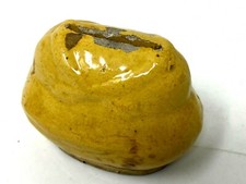 Tirelire à Casser Ancienne & Céramique Vernissée Jaune & Vers 1900