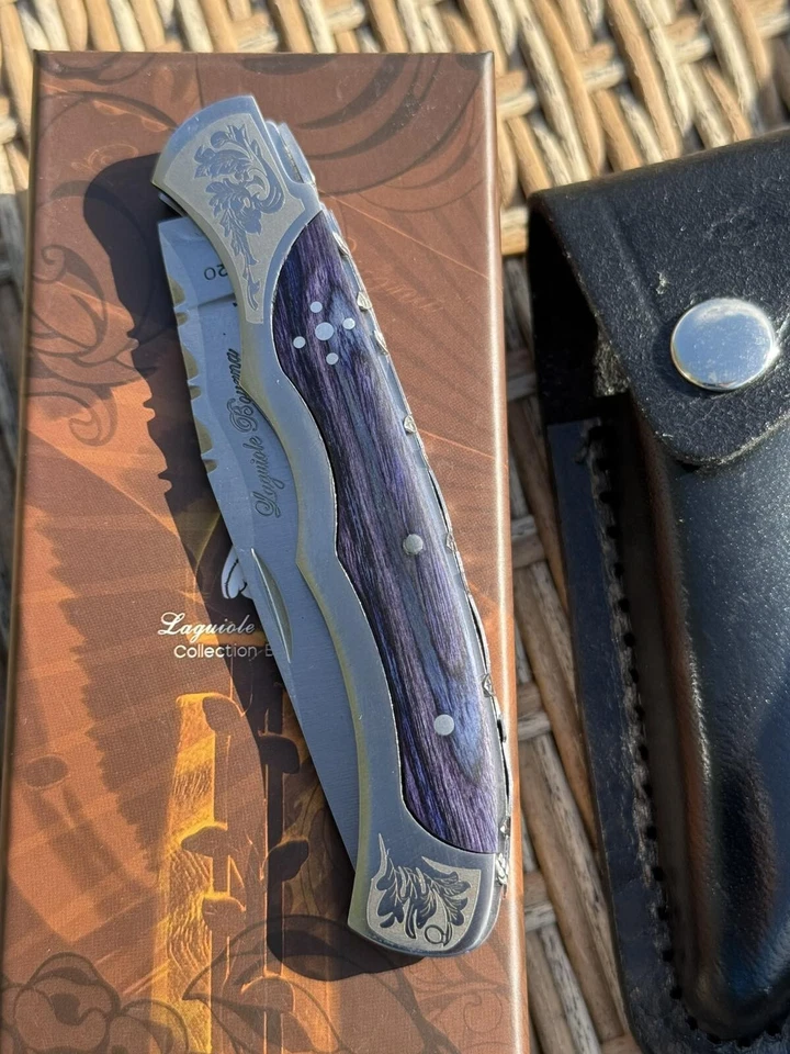 Vintage Laguiole Pocket Knife Blade Wood Handle Sheath Leather Box Men's Rare - Image 3 of 4