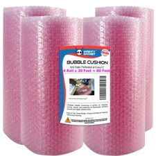 4 Pack  Bubble Cushioning Wrap Rolls, Air Bubble, 12 Inch x 80 Feet Total Pink
