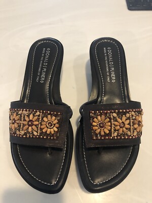Donald J. Pliner Womens Expresso Brown Beaded Cissi Wedge Sandals New Size 10