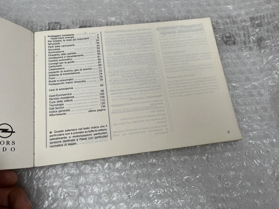 Libretto Uso E Manutenzione OPEL ASTRA 1992 - Immagine 2 di 4