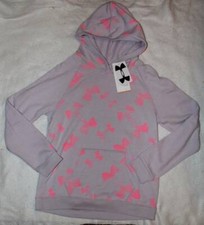NWT Under Armour Girl's Gray Pink Logo Hi Lo Sweatshirt Hoodie Youth Large 14