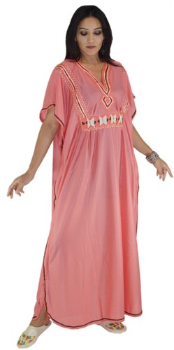 Moroccan Caftan kaftan Handmade Abaya Swim Cover lounge wear maxi Dress Coral - Foto 6 di 7