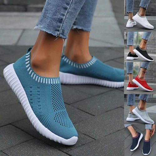 Women Fitness Walking Shoes Ladies Slip On Trainer Flat Casual Gym Sock SneakerT - Picture 1 of 24