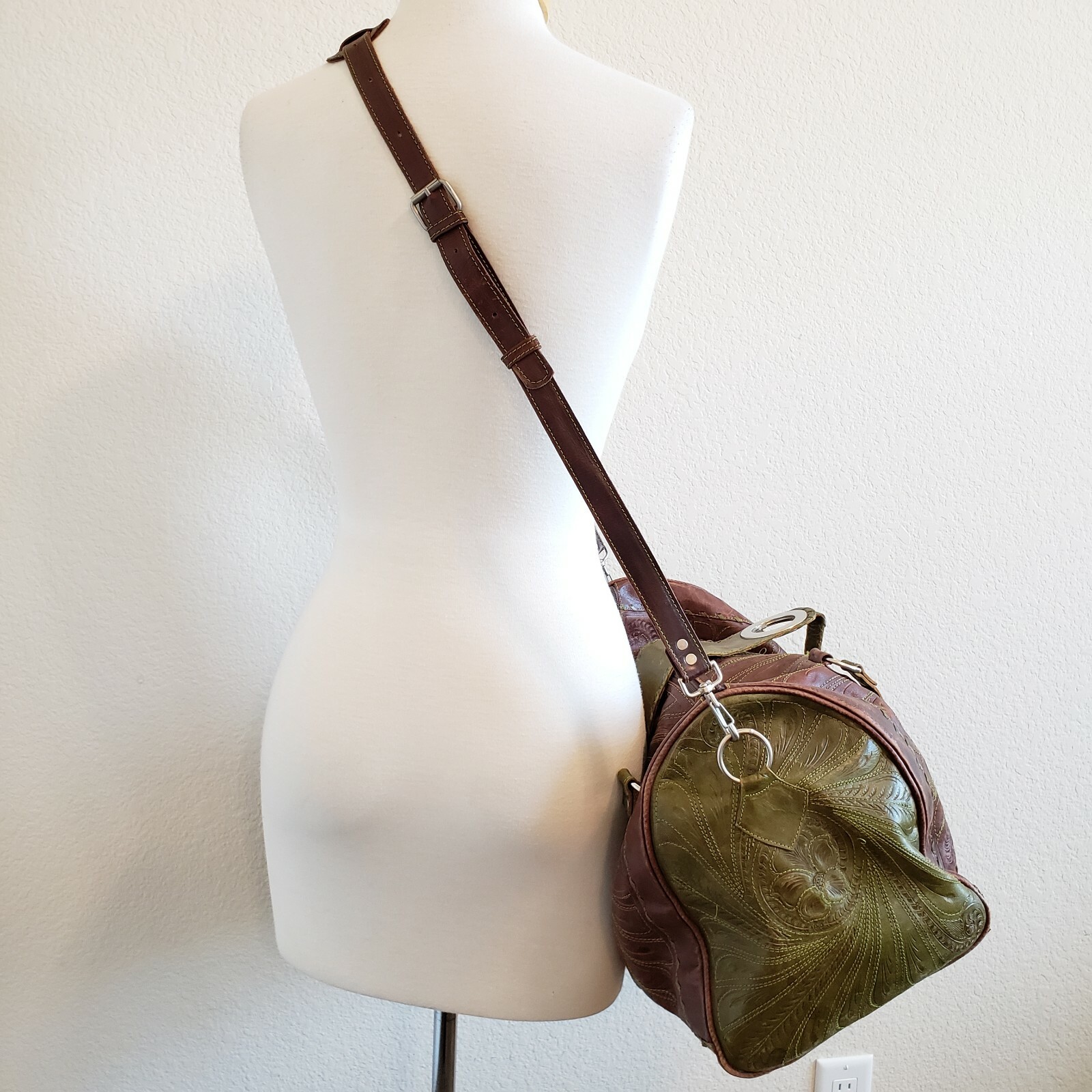 Leathers In Leather Tooled Crossbody Duffle Bag Brown… Gem