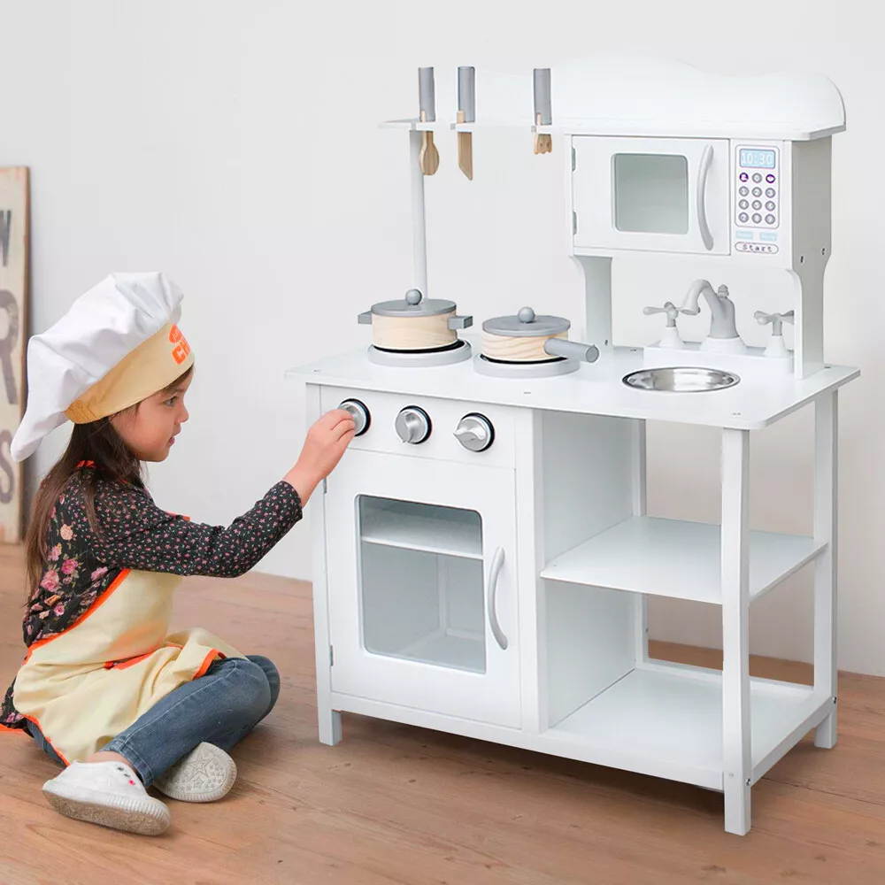 Cucina giocattolo per bambini in legno con pentole e accessori