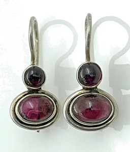 Vintage-925-Sterling-Silver-amp-Double-Amethyst-Petite-Latching-Wire-Earrings
