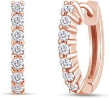 Front Hoop Earrings Round Cut Simulated Birthstone 14K Rose Gold Plated Silver