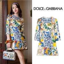 NWOT $2,950 Dolce & Gabbana Majolica Tile Print Silk Brocade Mini Dress IT40 S