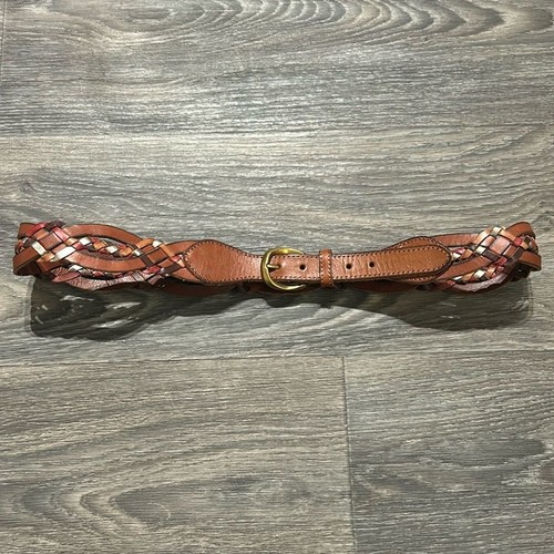 Fossil Multicolor Woven Braided Belt Leather Brass Hippie Style 1.5" Size M 39" - Picture 3 of 10
