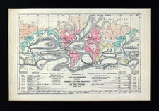 1874 Johnson World Map Ocean Currents & River Systems Climate Weather Storms