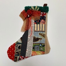 Christmas Stocking Quilted Patchwork Fabric Travel Bow NEW 14? Handmade