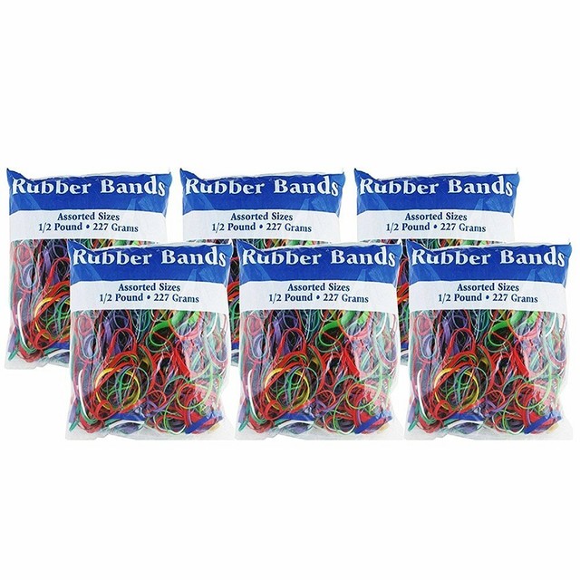 6x BAZIC Multicolor Rubber Bands Assorted Large Medium Small Sizes