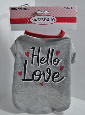 Wag & Bone Extra Small Hello Love Gray  Dog Tee Shirt NWT 