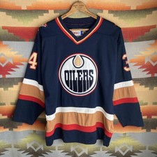 Vintage 90s CCM Edmonton Oilers NHL Hockey Dwayne Roloson Navy Blue Jersey Small