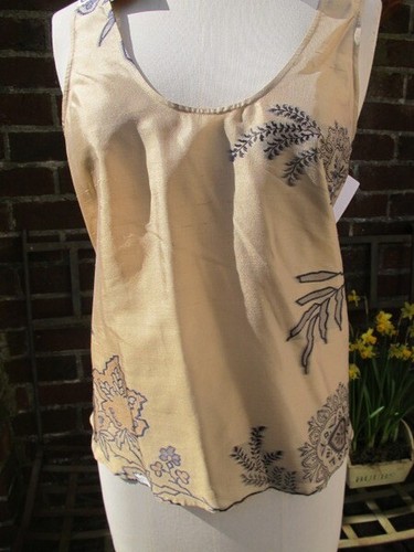 Georgio Armani SILK VEST top bronze with dk gold leafy embroidery IT46 UK14 bnwt - Picture 8 of 14
