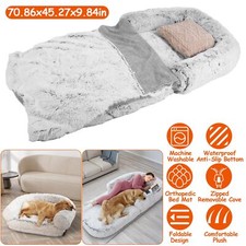 Foldable Dog Bed w/ Pillow Blanket Flurry Plush Napping Large Size Dog Soft Bed