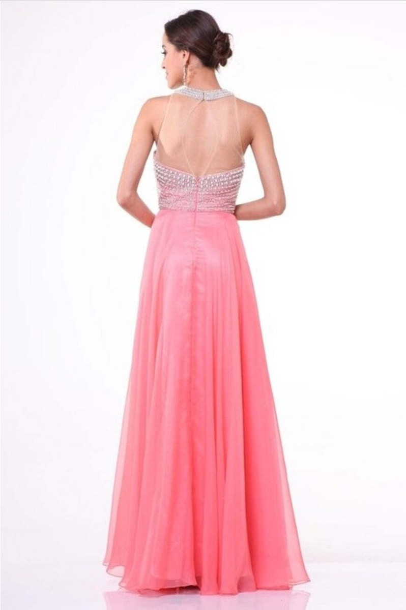 coral beaded dress Vtg 1970s Coral Beaded Chiffon A-Line Trapeze Dress