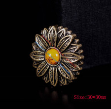 10ps 30mm Western Turquoise Floral Leather craft Saddles Antique Brass Conchos