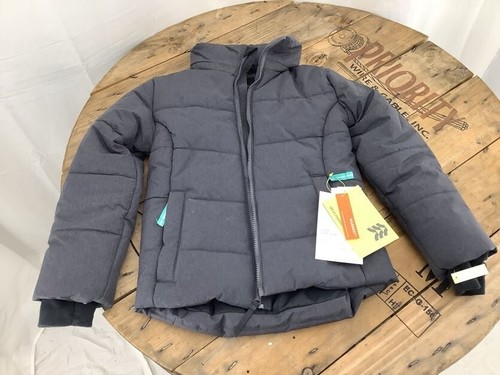 Girls Kids Short Puffer Jacket Size S 6-6X Heather Grey Hooded w/ Mitten Cuffs - Picture 5 of 11