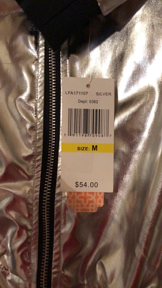 Chaqueta discoteca con cremallera plateada GB de Gianni Bini (mediana) - ¡NUEVA con etiquetas! Foto 3 de 4