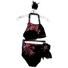 Glamour Costumes Jazz Dance MA Black Pink Embellished Bling Cropped High Waist