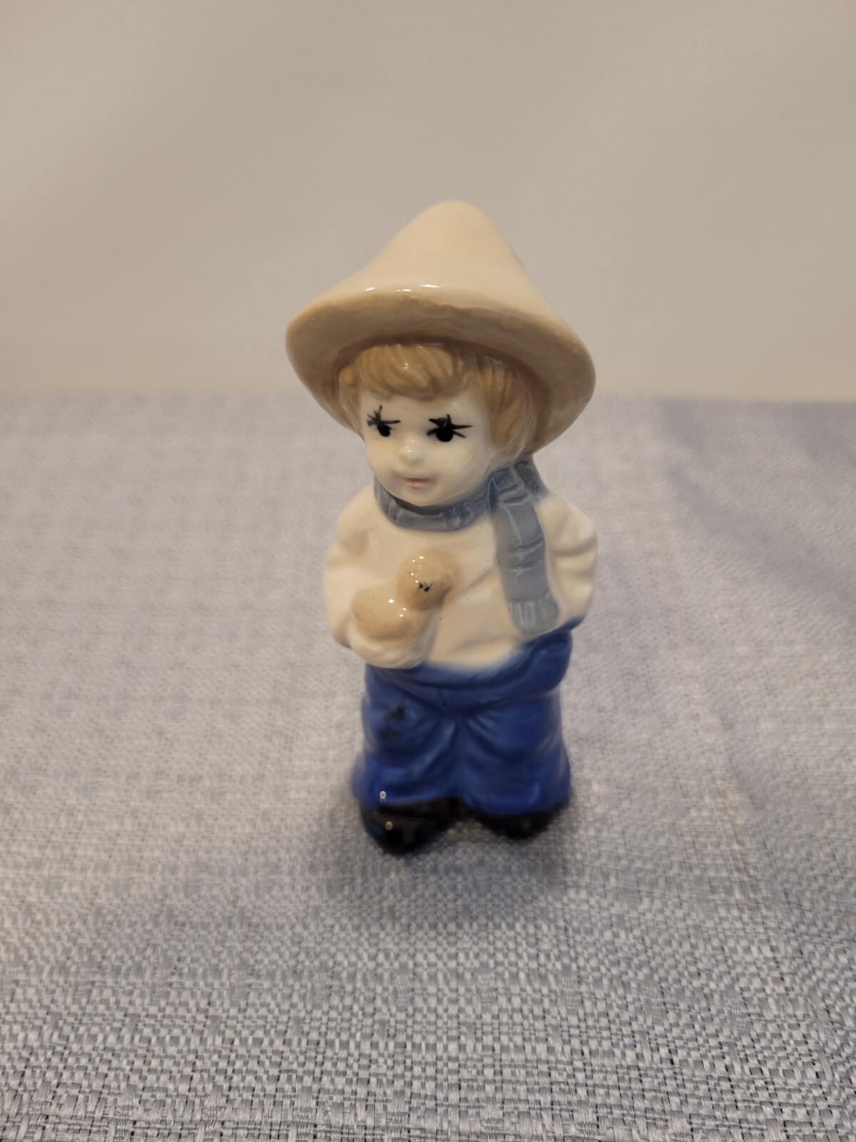 Hand painted Boy with Hat Holding a Baby Duck Porcelain Vintage Figurine 3.5