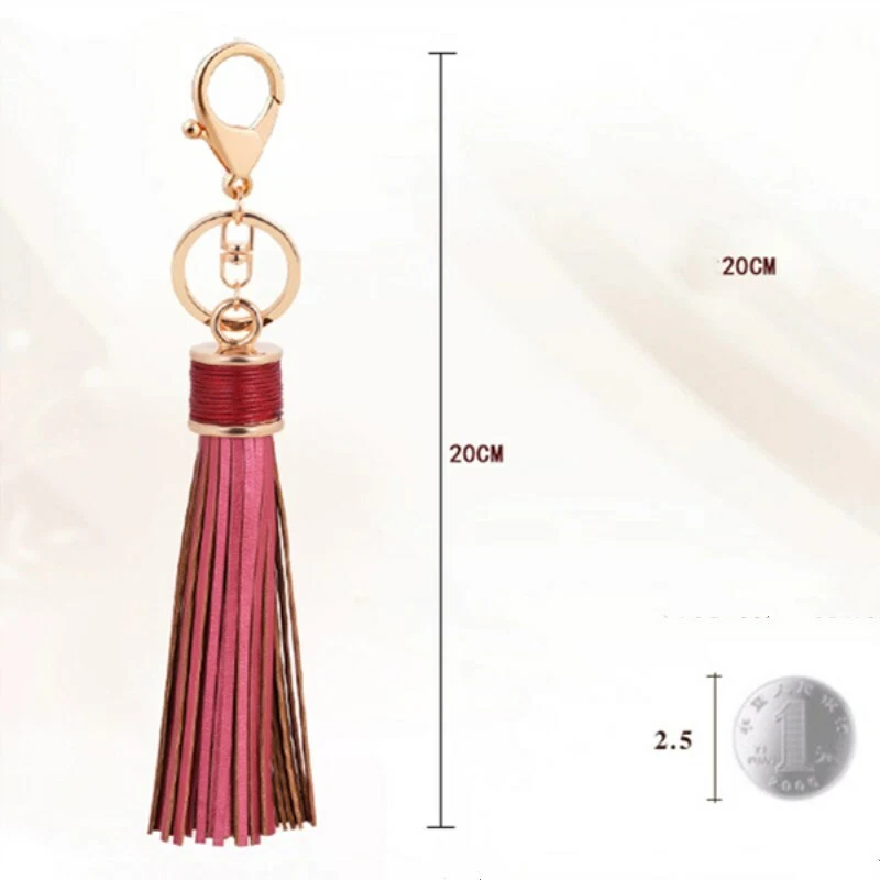 Chaveiro feminino de couro borla 20 cm chaveiro de carro chaveiro bolsa para meninas - Imagem 2 de 4