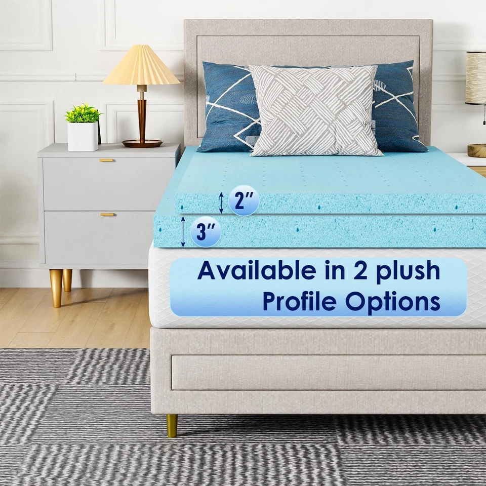 Colchón de espuma viscoelástica de gel de 3" con infusión y diseño ventilado almohadilla de colchón azul Foto 4 de 4