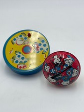 Lot of 2 Vintage Litho Tin Noise Makers Clowns Ratchet Children Wood Handle