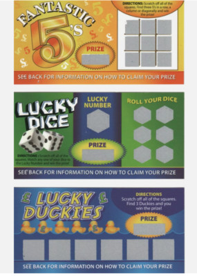 Scherz Lottoscheine - 3x Fake Gewinn Rubbelkarten Jackpot Lottoschein Streich