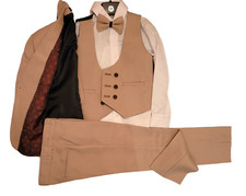 Formal Kids Toddler Boys Suit 5 pieces Set with Vest and bow tie Tan 