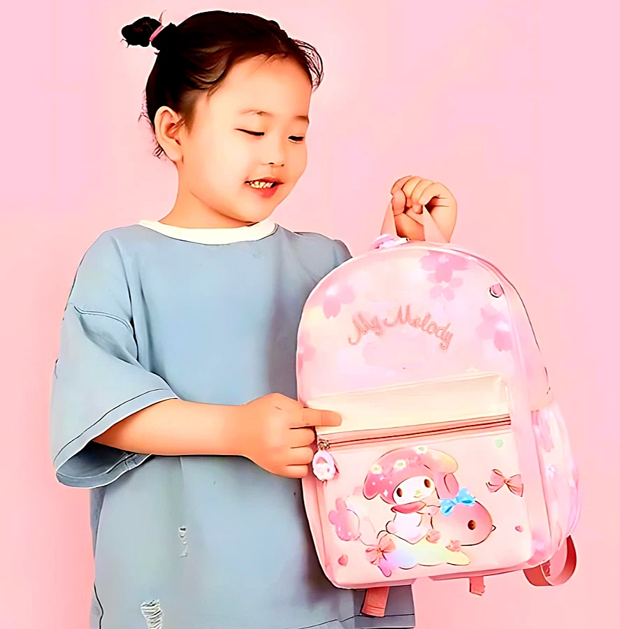 Mochila escolar Sanrio My Melody para niñas diseño flor de melocotón reducción de carga Foto 3 de 4