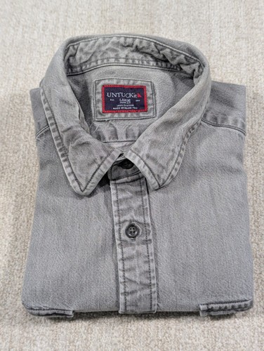 UNTUCKIT Shirt Men's Large Grey Long Sleeve Button Down Elderton Heavy Denim - Picture 11 of 15