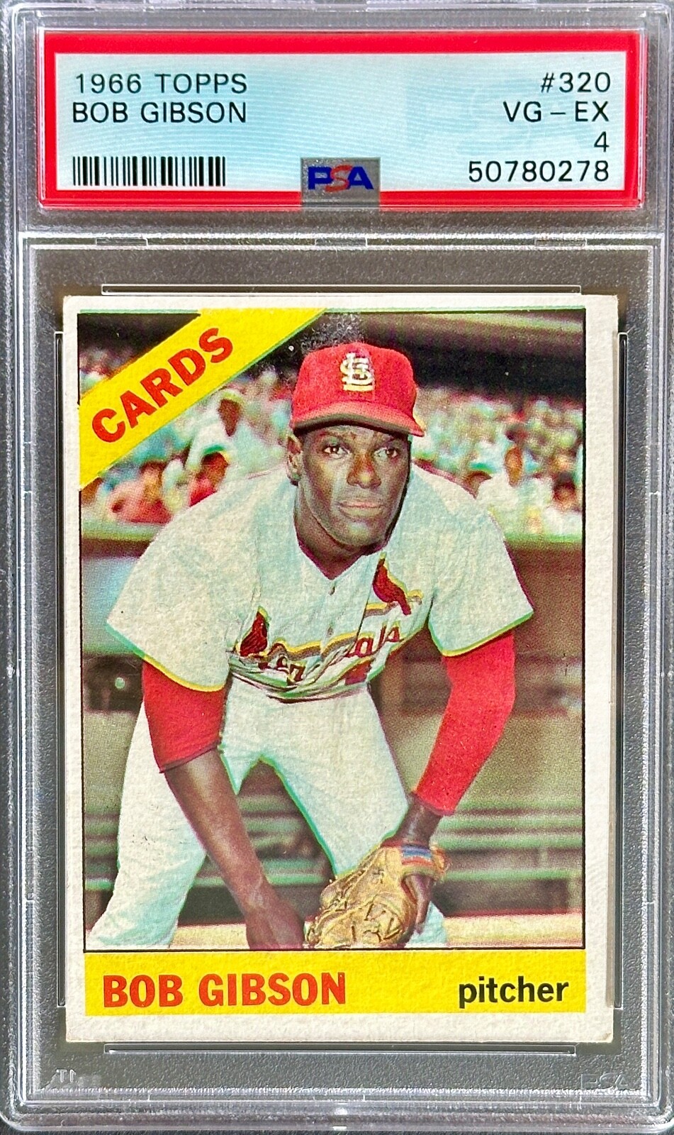 1966 - Topps #320 Bob Gibson  - Pitcher St. Louis Cardinals HOF - PSA 4
