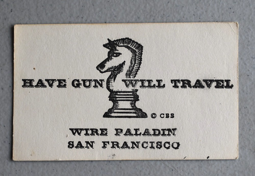 Have Gun Will Travel Vintage 1950s Business Calling Card Paladin CBS TV Show