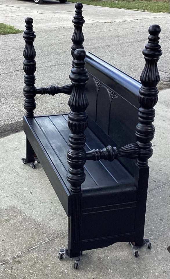 Banco de madeira maciça grande eixo de quatro postes - Imagem 3 de 4