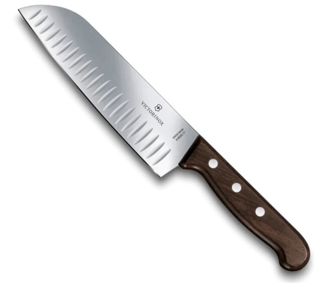 Victorinox 7 Wood Santoku Knife Granton Edge 6.8520.17G Swiss Chef Kitchen