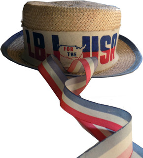 Sombrero de paja vintage 1964 campaña LBJ FOR THE USA con cinta RWB etiqueta hecha en unión