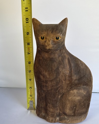 Statua gatto in gesso testurizzato 10 pollici, vintage, marrone MCM - Foto 9 di 11