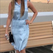 H&M Drawstring Waist Satin Sleeveless Shirt Dress Women’s Size 2 iBlue NEW