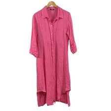 AMDS Jeans Dress Womens Large Button Front Linen High Low Hem Collared Casual