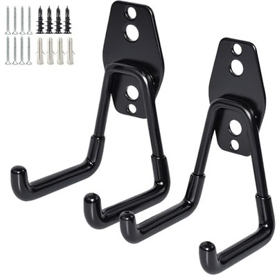 GeeWatom 2 Pack Garage Storage Utility Hooks，Garage Garden Tool Black