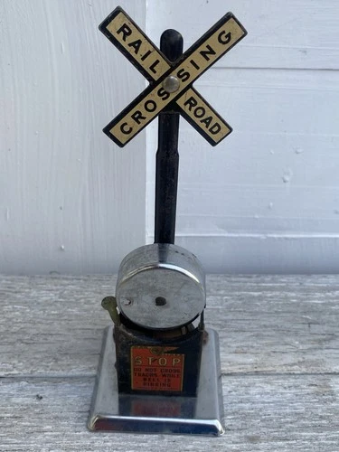 VINTAGE MARX O-GAUGE RAILROAD CROSSING BELL,METAL SIGN