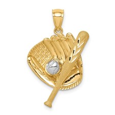14k Gold Rhodium Baseball Pendant Glove Bat Ball Charm for Men Women Youth Fans