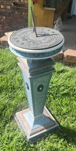 Antique Castiron Pedestal Sundial, Zodiac/Roman Dial.