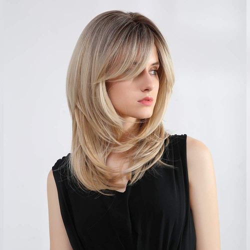 Long Layered Blonde Wigs for Women Synthetic Hair Wig with Bangs Natural Wavy... - Picture 3 of 7
