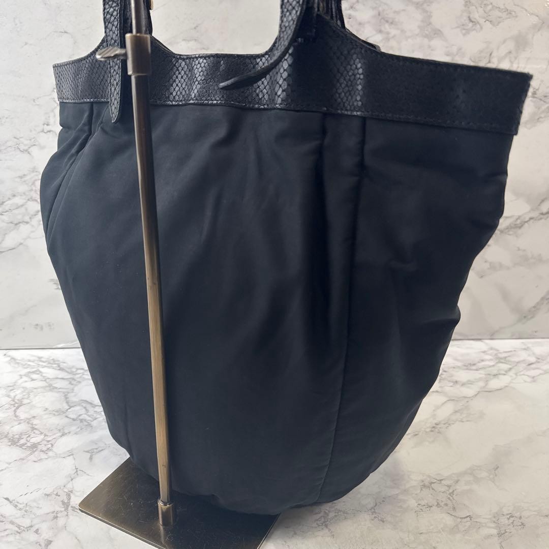 BALLY Nylon Python Embossed Leather Tote Bag Blac… - image 7