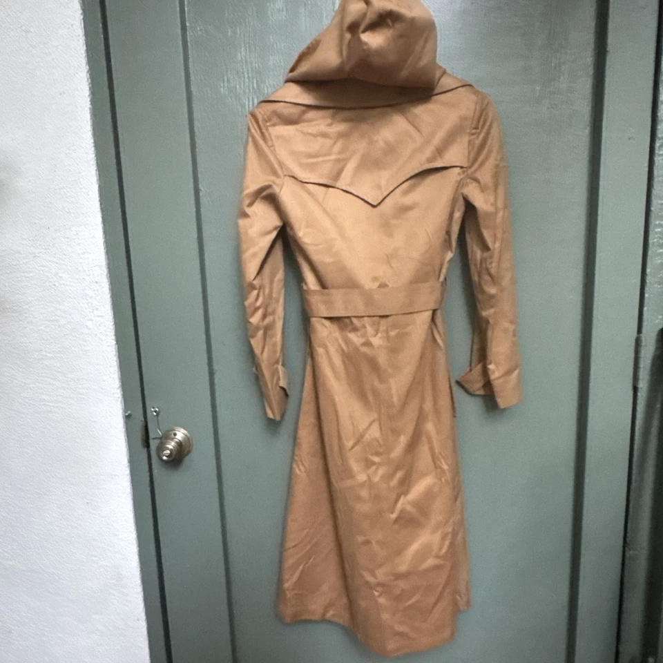 Stan Herman Trench Coat Medium Brown Belted Women's Sz8 Removable Hood Pockets - Image 2 of 4